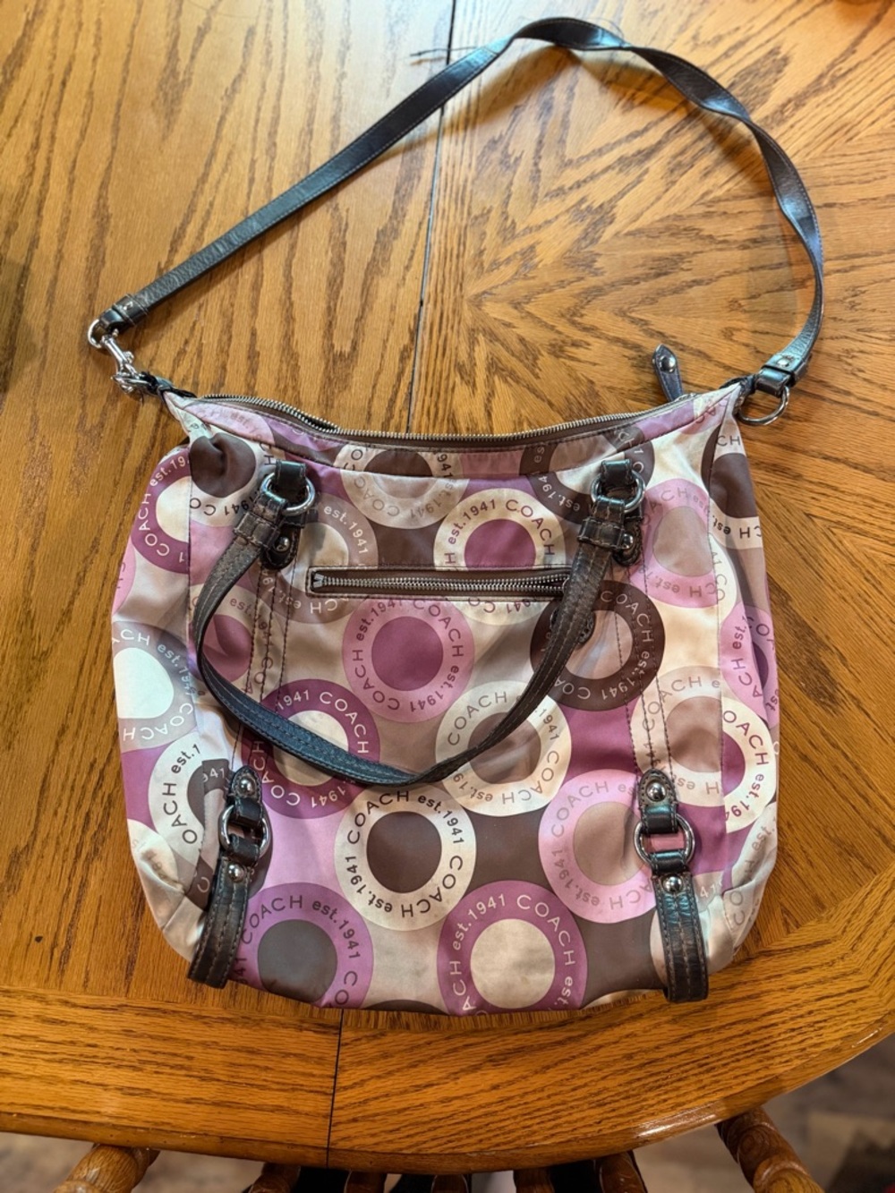 Coach Y2K Signature Circle Print Shoulder Bag Purple Canvas Purse